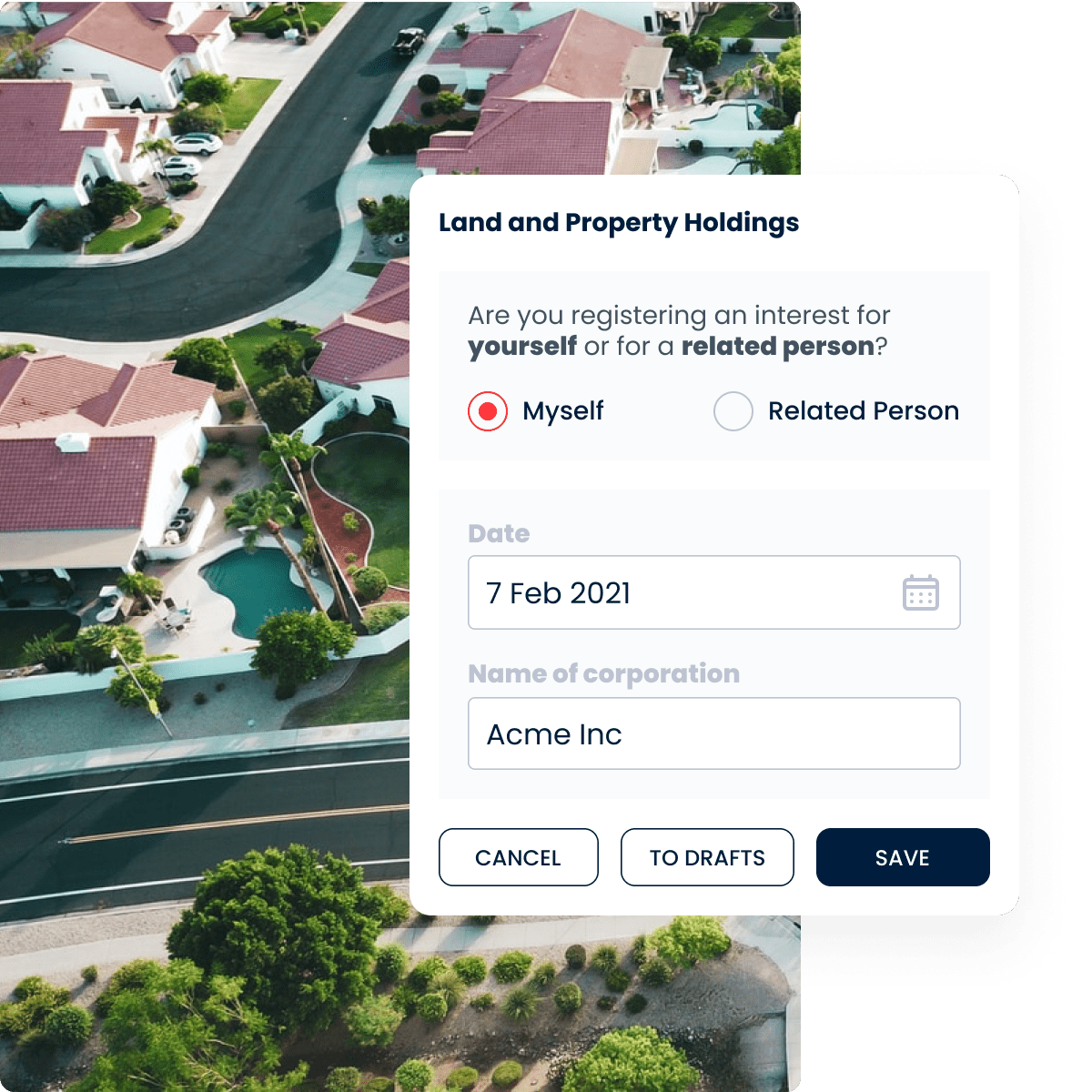 personal interests register software land and property holdings submission